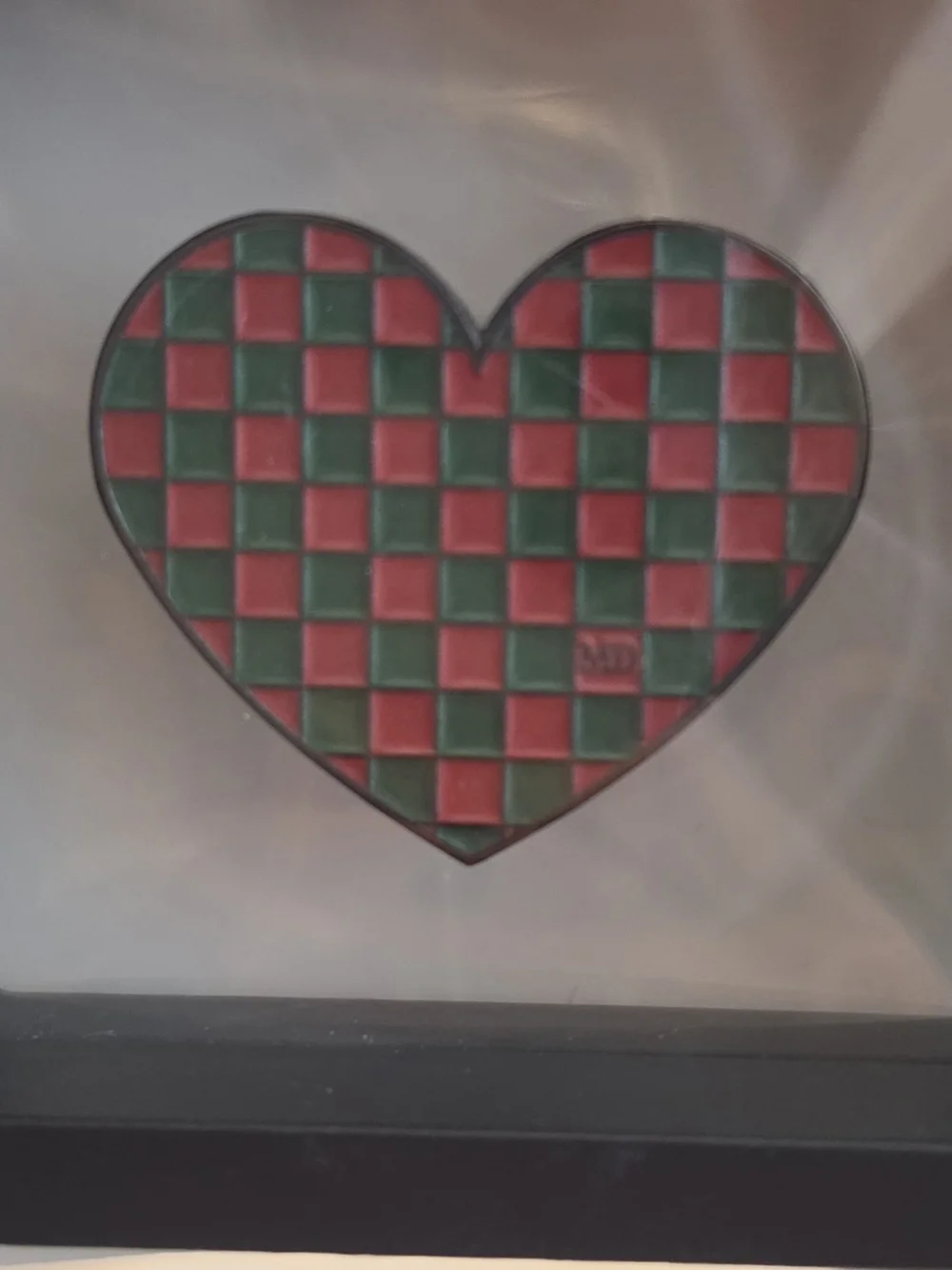 Heart-Shaped Enamel Pin - Red & Green Checker- Magnetic